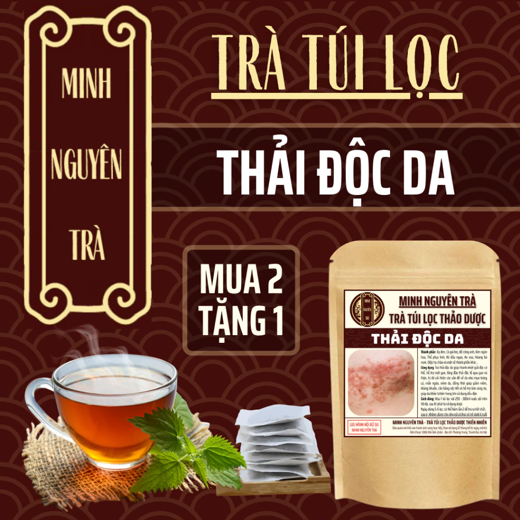 Trà Túi Lọc Thải Độc Da - Minh Nguyên - Viêm Da Cơ Địa, Chàm Da, Nấm, Ngứa, Bội Nhiễm, Vảy Nến, Á Sừng, Tổ Đỉa - 50 lọc 1 Trà Túi Lọc Thải Độc Da - Minh Nguyên - Viêm Da Cơ Địa, Chàm Da, Nấm, Ngứa, Bội Nhiễm, Vảy Nến, Á Sừng, Tổ Đỉa - 50 lọc